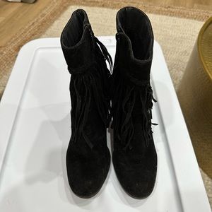 Fringe black booties